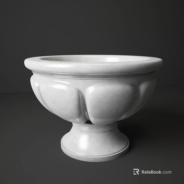 White Garden Ornamental Pot With Petal Shaped Body And Decorative Base For Outdoor Landscaping Decoration 3d model 