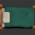 Traditional Wooden Bed With Carved Posts Green Blanket And White Pillow