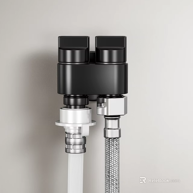 Modern Black And Silver Wall Mounted Faucet Fixture With Double Handles 3d model 