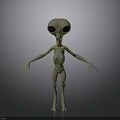 3D Alien Character Model With Large Eyes Slender Body And Dark Background