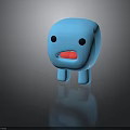 Blue Cute Cartoon Character 3D Model With Simple Design Black Eyes Red Mouth