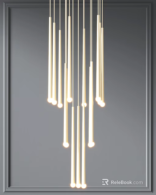 Contemporary Hanging Chandelier Featuring Long Slender Light Tubes And Glowing Tips 3d model 