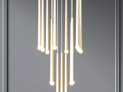 Contemporary Hanging Chandelier Featuring Long Slender Light Tubes And Glowing Tips 3d model