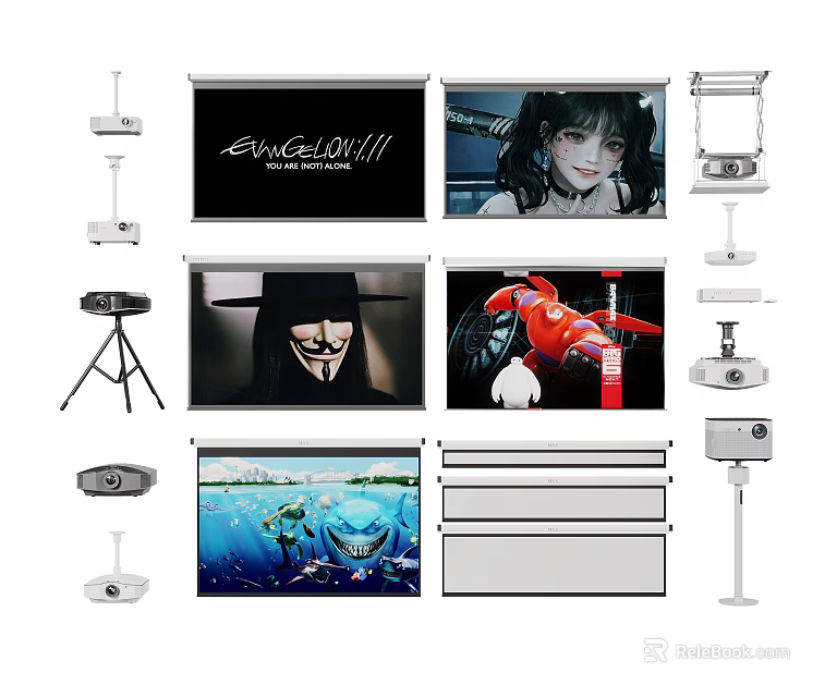 Professional Projection Monitoring Equipment With Projectors Projection Screens Stands And Mounts 3d model 