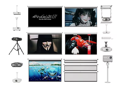 Professional Projection Monitoring Equipment With Projectors Projection Screens Stands And Mounts 3d model