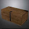 Vintage Wooden Chest With Black Metal Straps And Natural Wood Grain Surface
