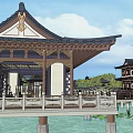 Ancient Chinese Architecture Courtyard With Traditional Wooden Pagoda Lanterns And Furniture