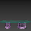Modern Oval Coffee Table With Grey Top And Black Double Column Base 3d model