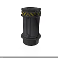 Industrial Cylindrical Metal Equipment With Yellow Black Warning Stripes And Top Lid