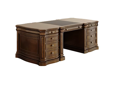 Traditional Dark Brown Wooden Desk With Multiple Drawers And Classic Design 3d model