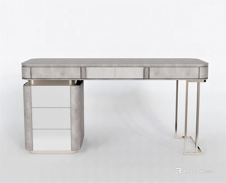 Modern Elegant Dressing Table With Silver Metal Frame Drawers And Storage Cabinet 3d model 