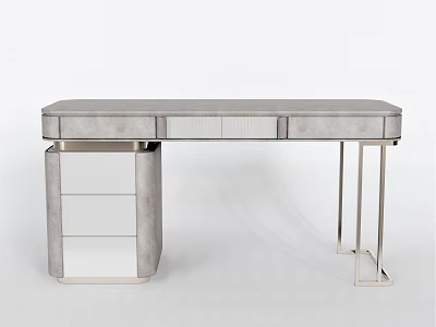 Modern Elegant Dressing Table With Silver Metal Frame Drawers And Storage Cabinet 3d model