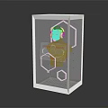 Game Movie Character In Transparent Cube Case With Red Black Outfit And Hexagon Patterns