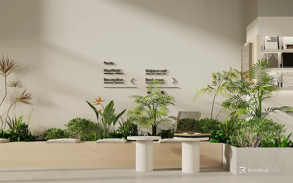 Modern Milk Tea Shop Interior With Green Plants Comfortable Seating And Beverage 3d model 