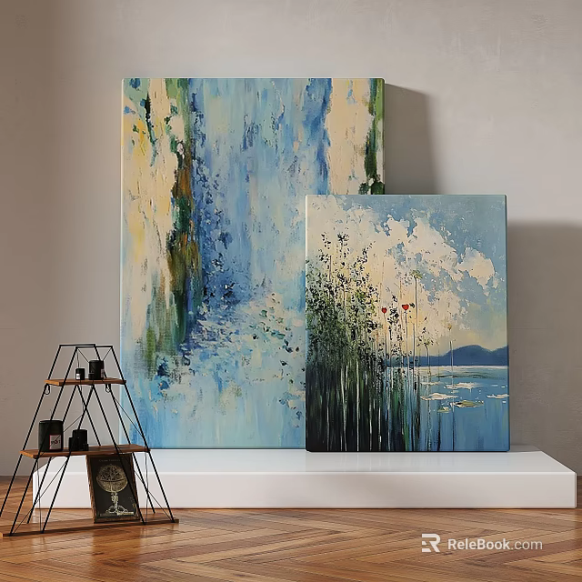 Vibrant Abstract Painting With Blue Green Tones And Brushstrokes For Home Decor 3d model 