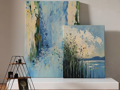 Vibrant Abstract Painting With Blue Green Tones And Brushstrokes For Home Decor 3d model