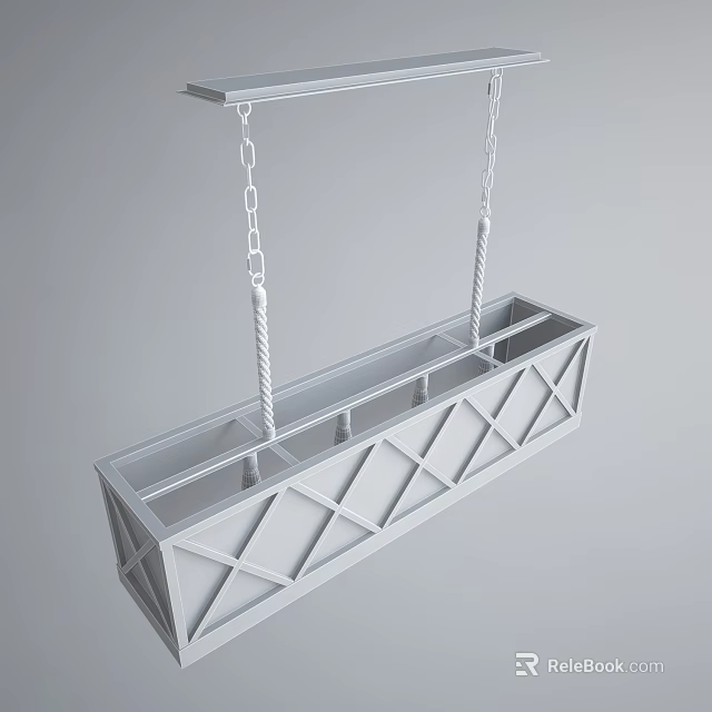 Contemporary Geometric Pendant Light With Rectangular Metal Frame And Diamond Pattern Chain Design 3d model 