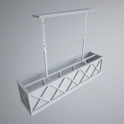 Contemporary Geometric Pendant Light With Rectangular Metal Frame And Diamond Pattern Chain Design 3d model