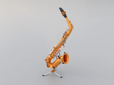 Orange Brass Saxophone Musical Instrument on Stand for Studio 3d model
