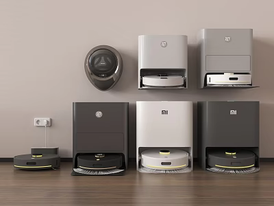 Modern Home Use Appliances Featuring Robot Vacuums In Different Colors And Styles 3d model