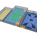 Indoor Basketball Gymnasium Featuring Volleyball Court And Yellow Spectator Seats