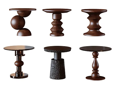 Modern Side Table Designs With Various Wooden Bases Spherical Shapes And Metal Accents 3d model
