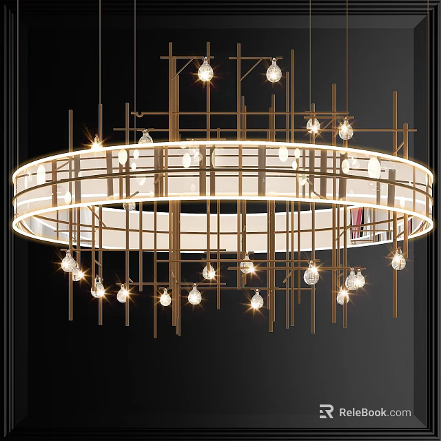 Elegant Modern Circular Chandelier With Golden Frame And Crystal Pendant Lights 3d model 