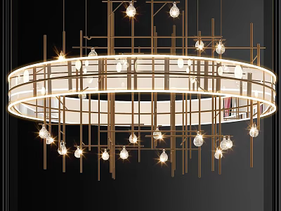 Elegant Modern Circular Chandelier With Golden Frame And Crystal Pendant Lights 3d model