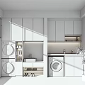 Modern Bathroom Cabinet Rack Design With Washing Machine Dryer Sink And Potted Plant