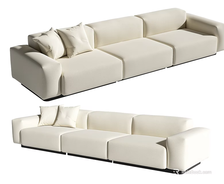 White Modern Modular Sectional Sofa with Soft Cushions and Clean Lines Design 3d model 