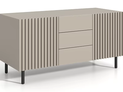 Modern Light Gray Dresser With Three Drawers Vertical Striped Accents And Black Legs 3d model