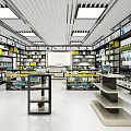 Modern Retail Display Cabinets Featuring Multiple Shelves Bright Lighting And Product Displays