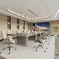 Modern Conference Room Interior With Long Meeting Table Ergonomic Chairs And Wooden Bookshelves