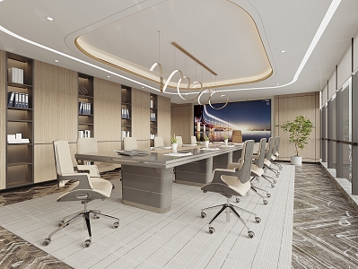 Meeting Room Meeting Tables and Chairs Bookcase Meeting Chandelier 3d model