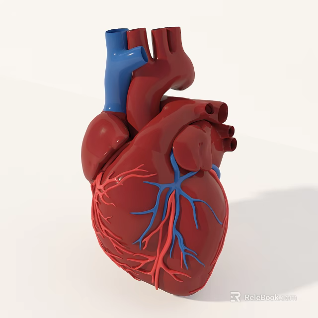 Human Heart 3D Anatomical Model With Red Body And Blue Blood Vessels Structure 3d model 