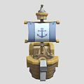 Wooden Ship With Blue White Sail Anchor Design Steering Wheel Toy Cannon And Star Decoration