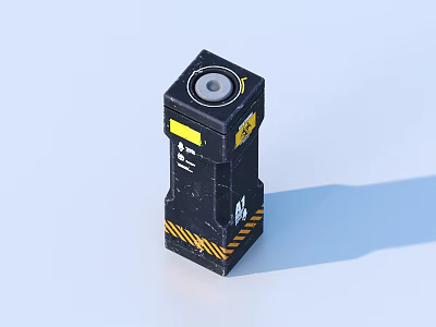Black Cube Industrial Device With Yellow Warning Stripes And Functional Parts 3d model