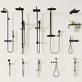 Black Shower Systems With Various Styles Including Handheld And Overhead Designs 3d model