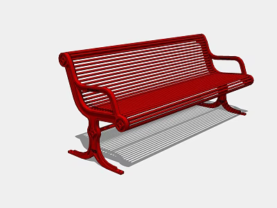 Red Outdoor Landscape Bench With Metal Slats Armrests And Support Legs 3d model