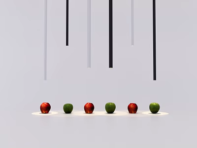 Hanging Downlights And Spotlights With Neatly Arranged Red Green Apples Below 3d model