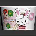 Cute White Paper Cup With Cartoon Rabbit And Colorful Flower Decorations