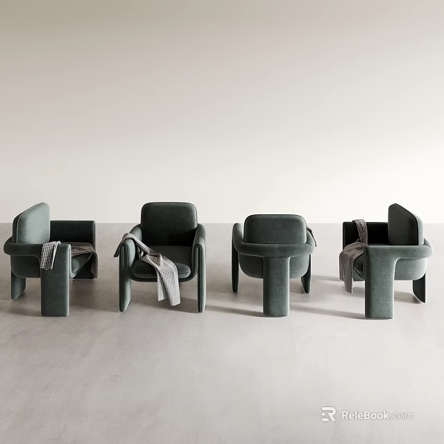 Dark Green Velvet Sofa Stools With Modern Minimalist Design In Light Room Interior 3d model 