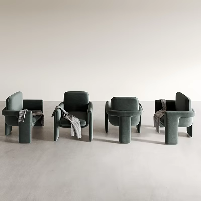 Dark Green Velvet Sofa Stools With Modern Minimalist Design In Light Room Interior 3d model