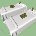 Two Massage Beds With White Sheets Green Rolled Towels And Pillows