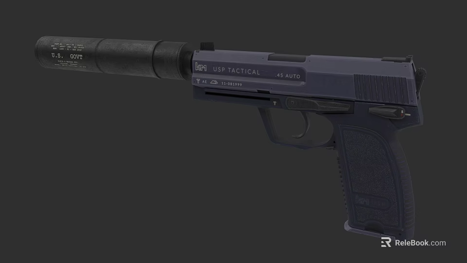 U S Tactical 45 AUTO Dark Blue Pistol With Tactical Design Features 3d model 