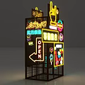 Vibrant Neon Art Installation With Chinese Signs Open Arrow And Grid Design