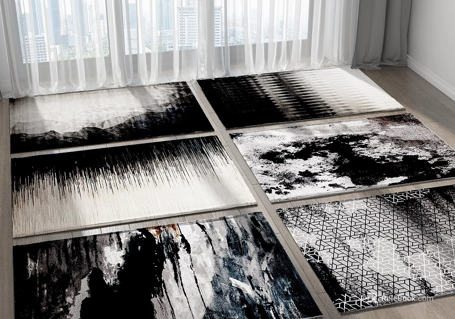 Square Rugs With Abstract Black And White Patterns For Modern Living Room 3d model 