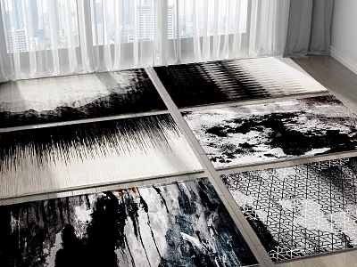 Square Rugs With Abstract Black And White Patterns For Modern Living Room 3d model