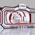 Futuristic Background Wall Design With LOGO Red White Black Circular Structure 3d model