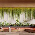 Orange Leisure Sofa Set With Hanging And Potted Green Plants